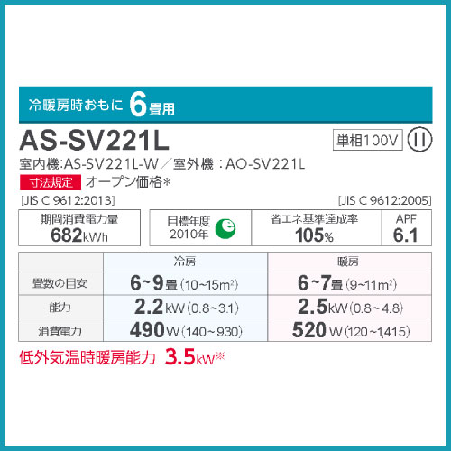 AS-SV221L 富士通ゼネラル nocria SVシリーズ 壁掛形 6畳程度 | 業務用エアコン交換・取り付けはお任せ！エアコン総本舗
